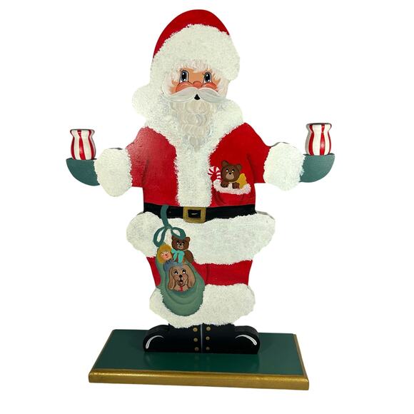 Vintage Hand painted folk art wood Santa candle holder 19” - Picture 1 of 8